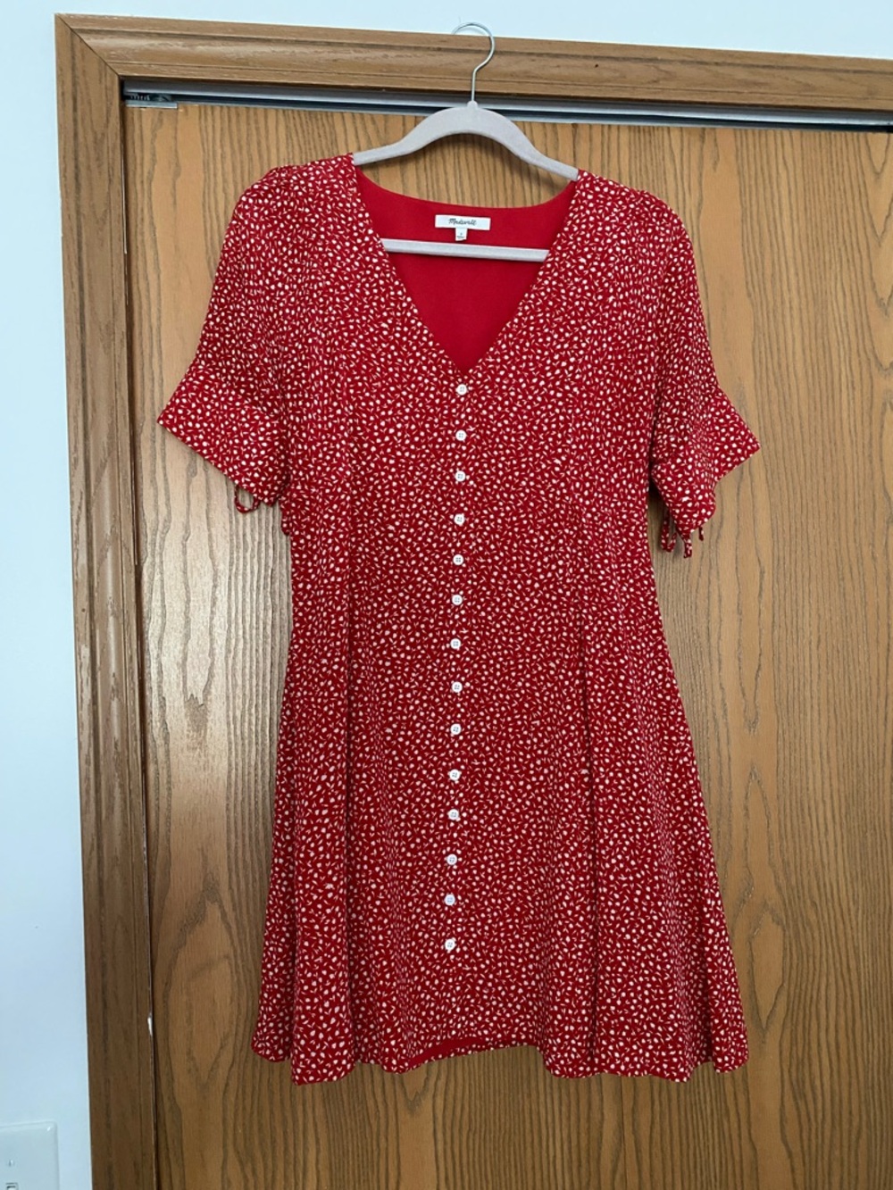 Madewell Red Button-Front V-Neck Silk Women’s Dress — Size 2